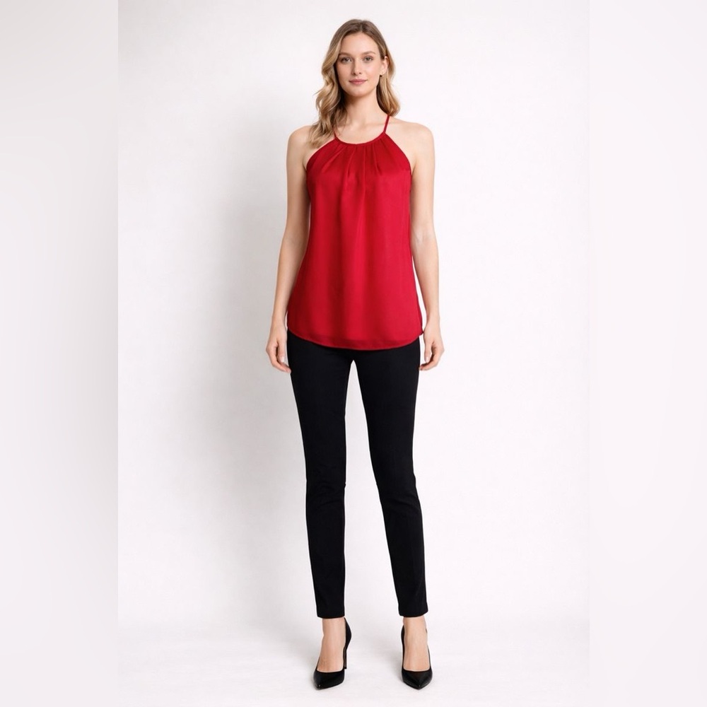 Joise Women’s 100% Silk Red Scoop Neck Shirred Tank Top Blouse Size XS